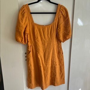 Madewell Gold Puff Sleeve Linen Dress
